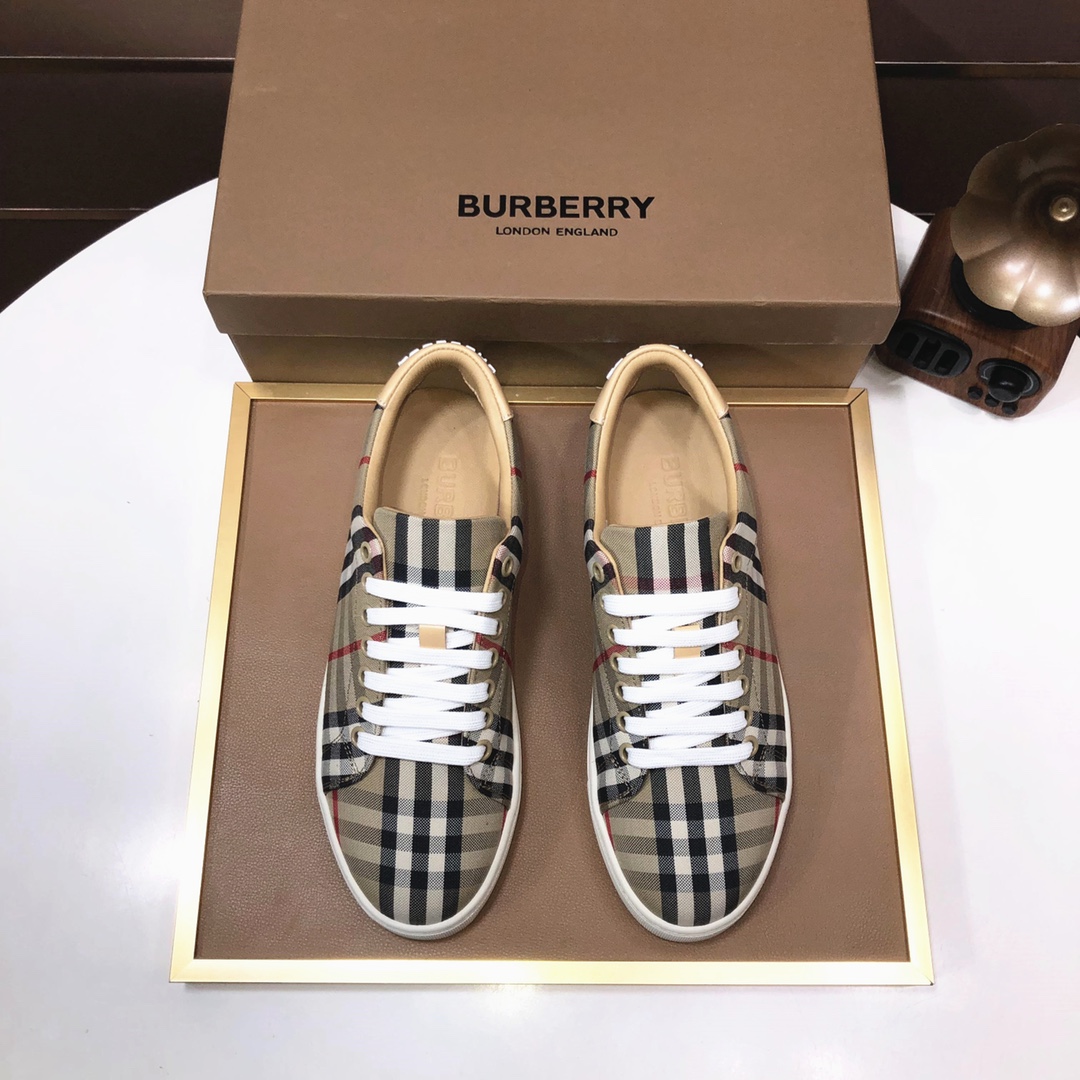 Factory lote [burberry Burberry] clásico lowtop entrenadores importados de piel de vaca con tela esc