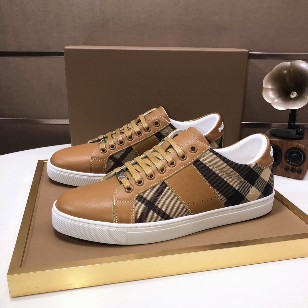 Factory lote [burberry Burberry] clásico lowtop entrenadores importados de piel de vaca con tela esc
