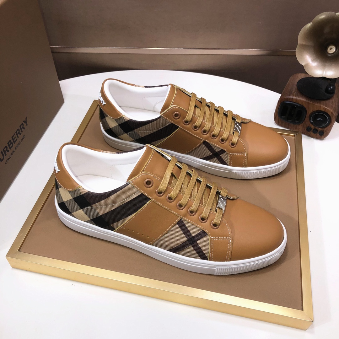 Factory lote [burberry Burberry] clásico lowtop entrenadores importados de piel de vaca con tela esc