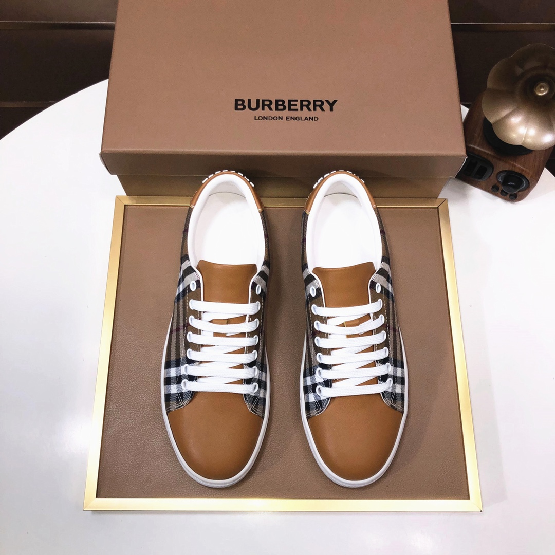 Factory lote [burberry Burberry] clásico lowtop entrenadores importados de piel de vaca con tela esc