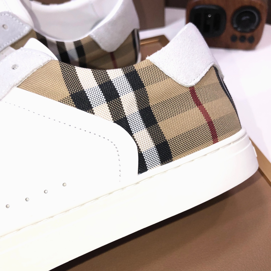 Factory lote [burberry Burberry] clásico lowtop entrenadores importados de piel de vaca con tela esc