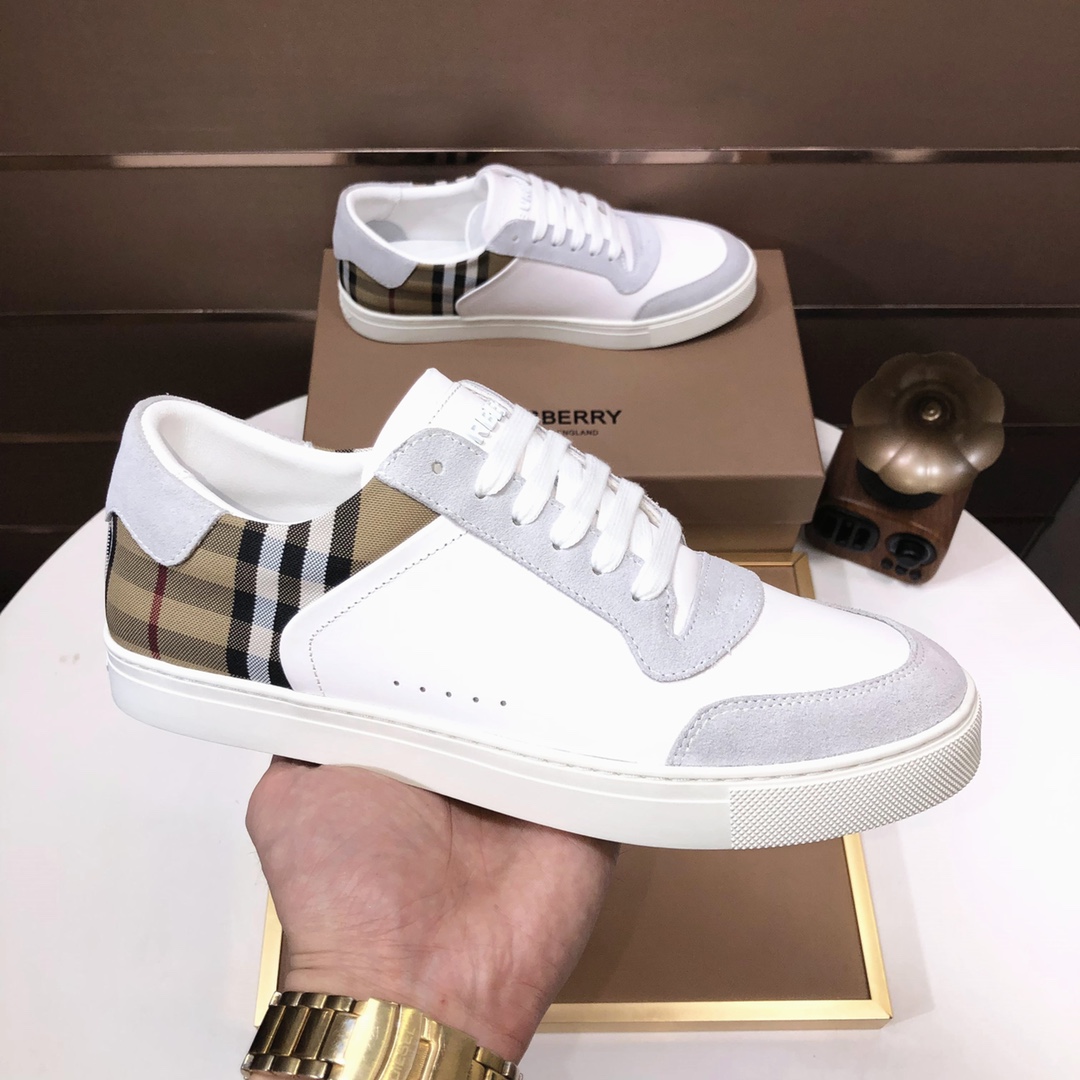 Factory lote [burberry Burberry] clásico lowtop entrenadores importados de piel de vaca con tela esc