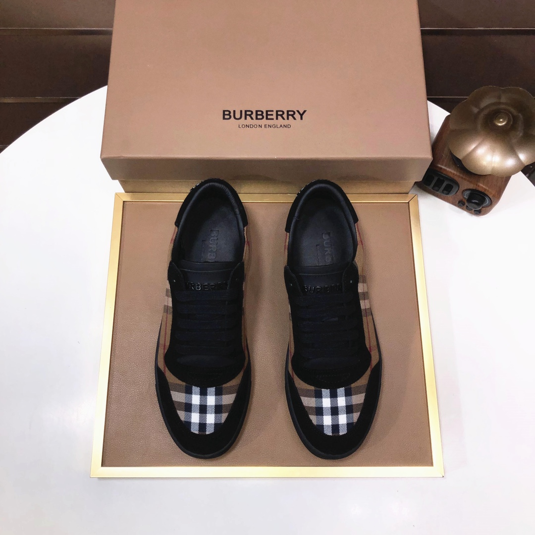 Factory lote [burberry Burberry] clásico lowtop entrenadores importados de piel de vaca con tela esc