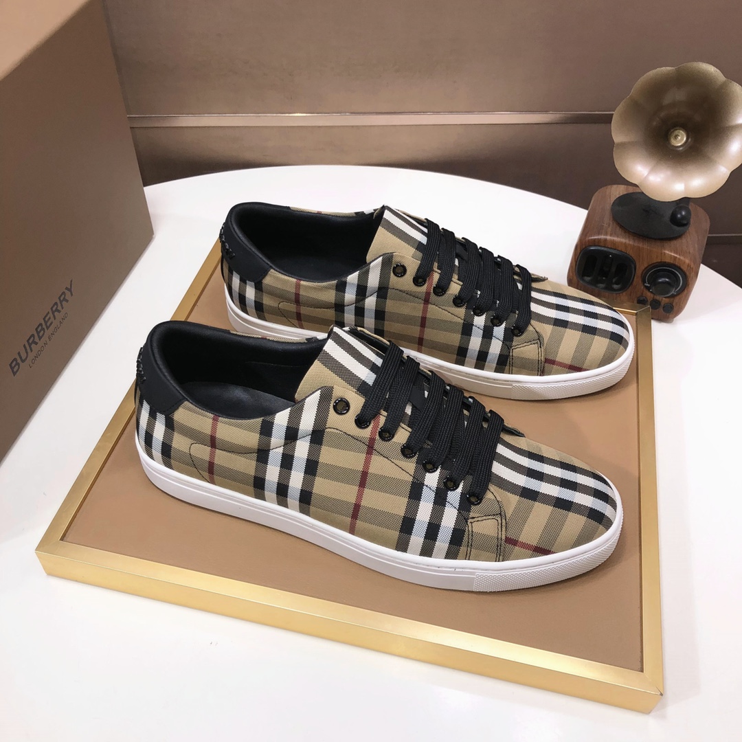 Factory lote [burberry Burberry] clásico lowtop entrenadores importados de piel de vaca con tela esc