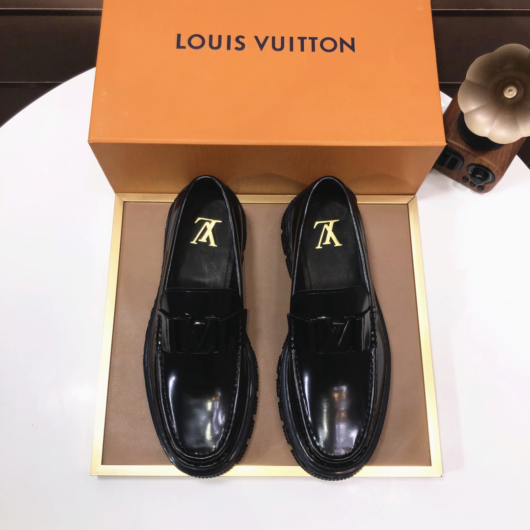 Fábrica [LV] (forro original de piel de vaca única) 🍀 Los últimos zapatos de traje de negocios de cuero genuino de LV …