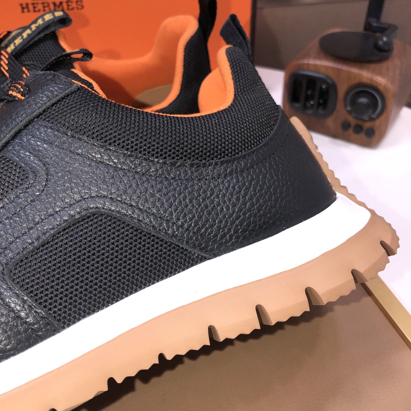 Hermes Men's Black Leather Sneakers With Orange Accents, Size 38-44 9 i1744223989314 5712 0 7