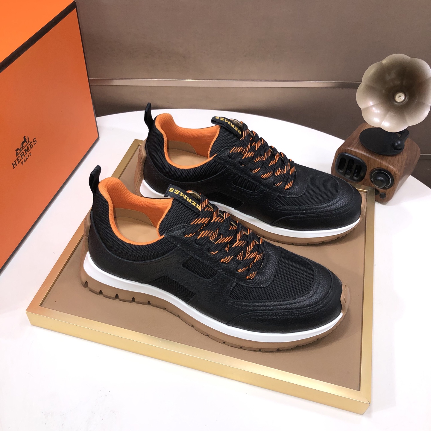 Hermes Men's Black Leather Sneakers With Orange Accents, Size 38-44 4 i1744223989496 7975 0 2