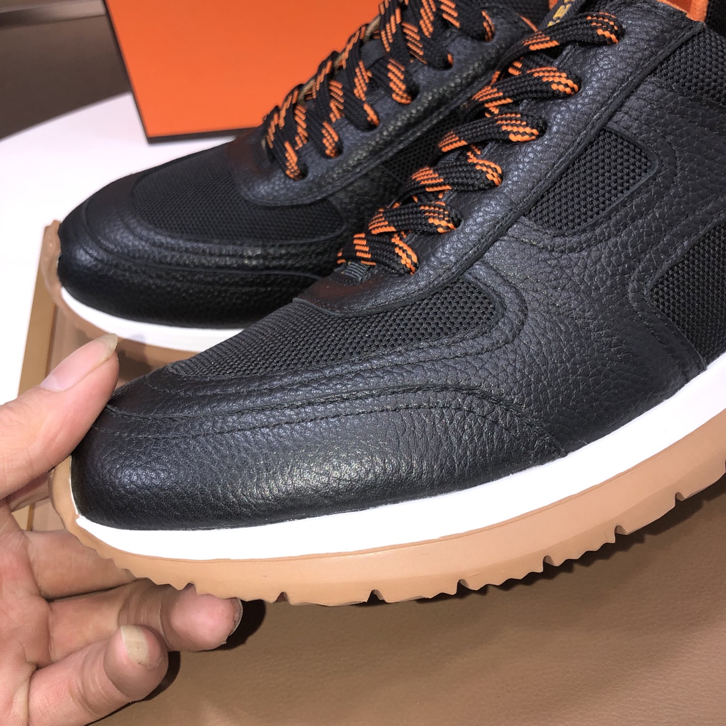 Hermes Men's Black Leather Sneakers With Orange Accents, Size 38-44 8 i1744223990332 8104 0 6