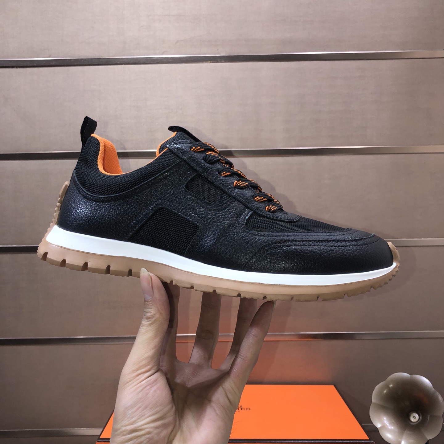 Hermes Men's Black Leather Sneakers With Orange Accents, Size 38-44 7 i1744223990407 1159 0 5