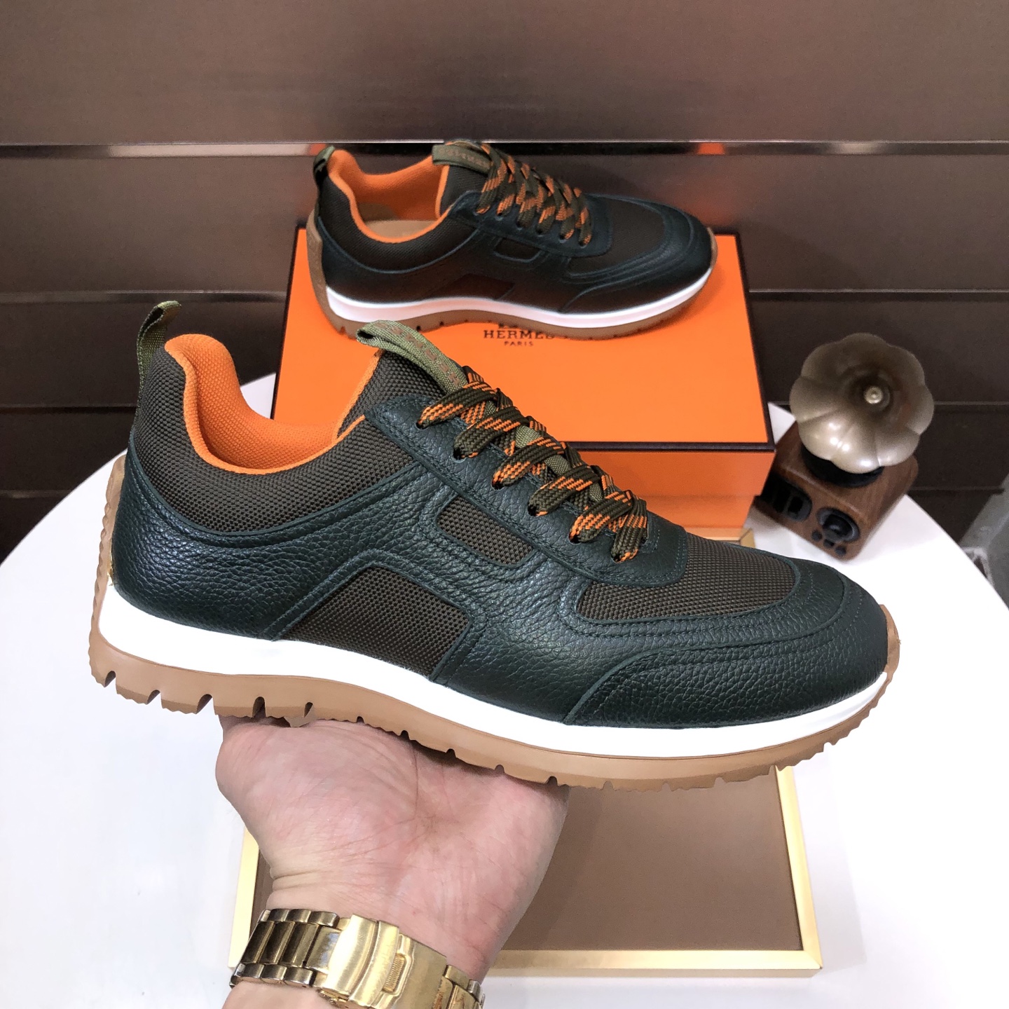 Hermes Men's Olive Green Leather Sneakers, European Style, Sizes 38-44 5 i1744224011505 5743 0 3