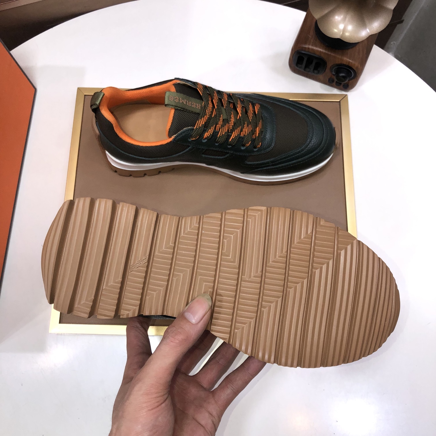 Hermes Men's Olive Green Leather Sneakers, European Style, Sizes 38-44 10 i1744224011525 9618 0 8