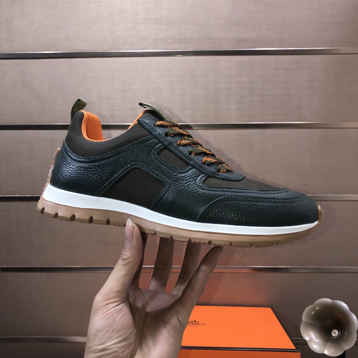 Hermes Men's Olive Green Leather Sneakers, European Style, Sizes 38-44 7 i1744224011534 8865 0 5