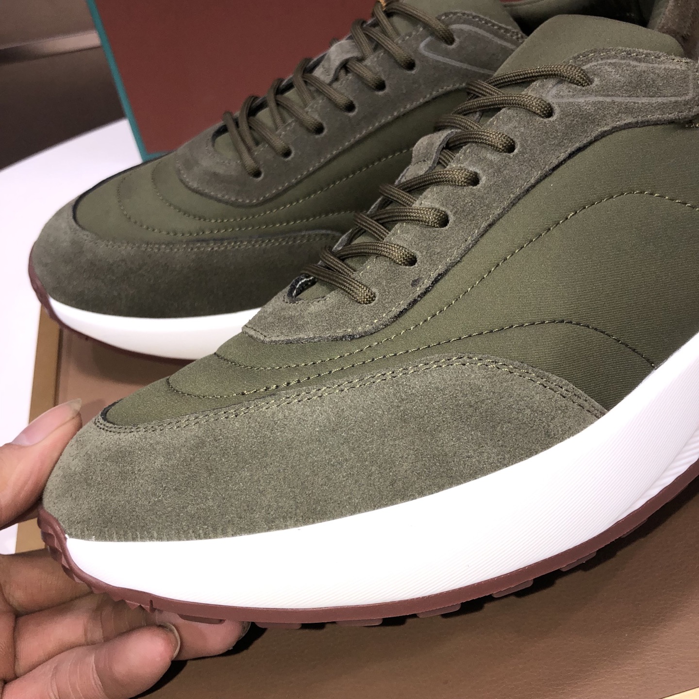 Loro Piana Men's Olive Green Suede Leather Sneakers with Lace-up Closure 8 i1744224206685 8724 0 6