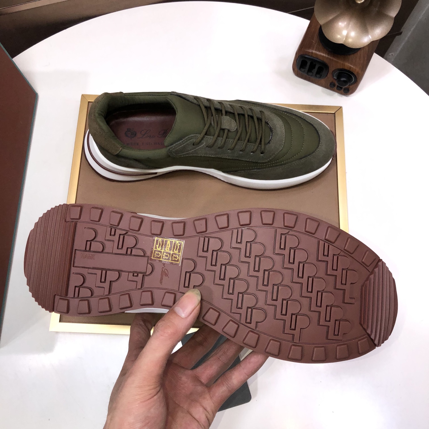 Loro Piana Men's Olive Green Suede Leather Sneakers with Lace-up Closure 10 i1744224206717 5202 0 8