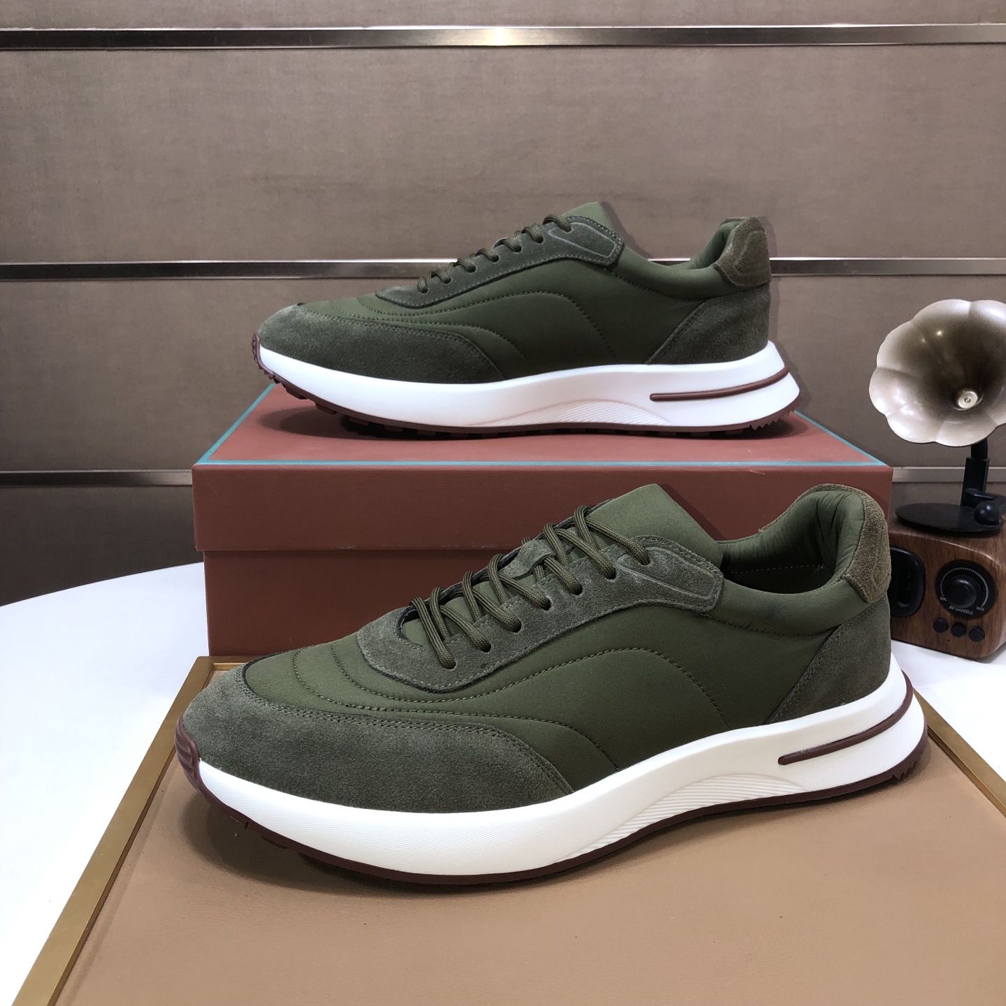 Loro Piana Men's Olive Green Suede Leather Sneakers with Lace-up Closure 6 i1744224206767 5719 0 4