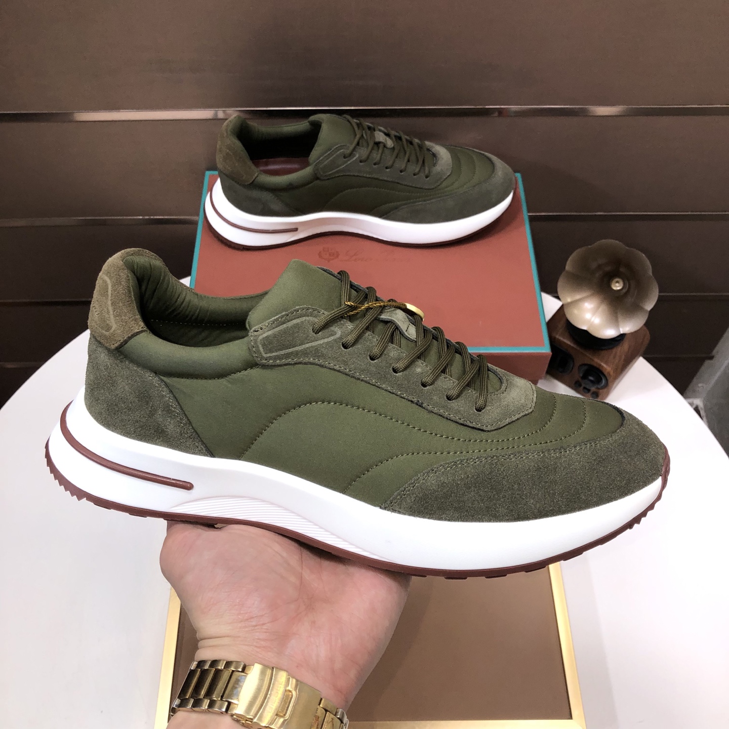 Loro Piana Men's Olive Green Suede Leather Sneakers with Lace-up Closure 5 i1744224208218 8043 0 3
