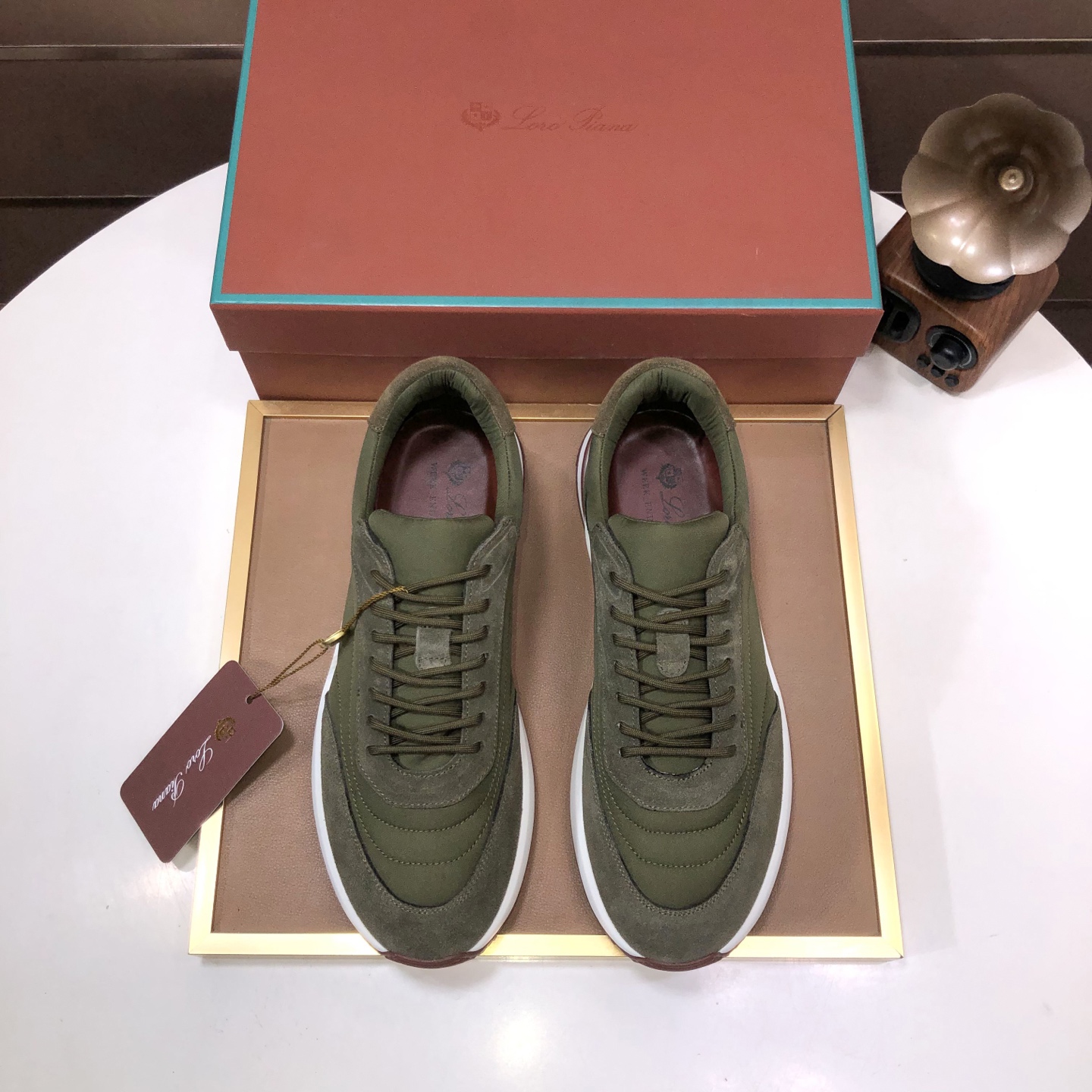 Loro Piana Men's Olive Green Suede Leather Sneakers with Lace-up Closure 1 Loro Piana Men's Olive Green Suede Leather Sneakers with Lace-up Closure