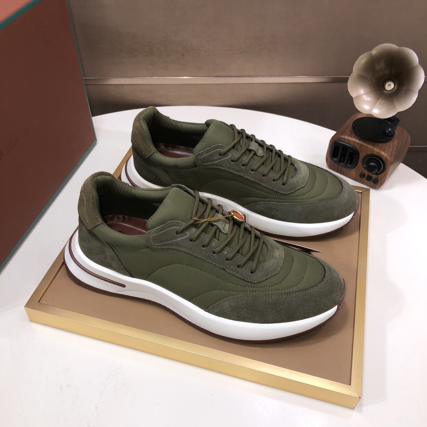 Loro Piana Men's Olive Green Suede Leather Sneakers with Lace-up Closure 4 i1744224208340 2089 0 2