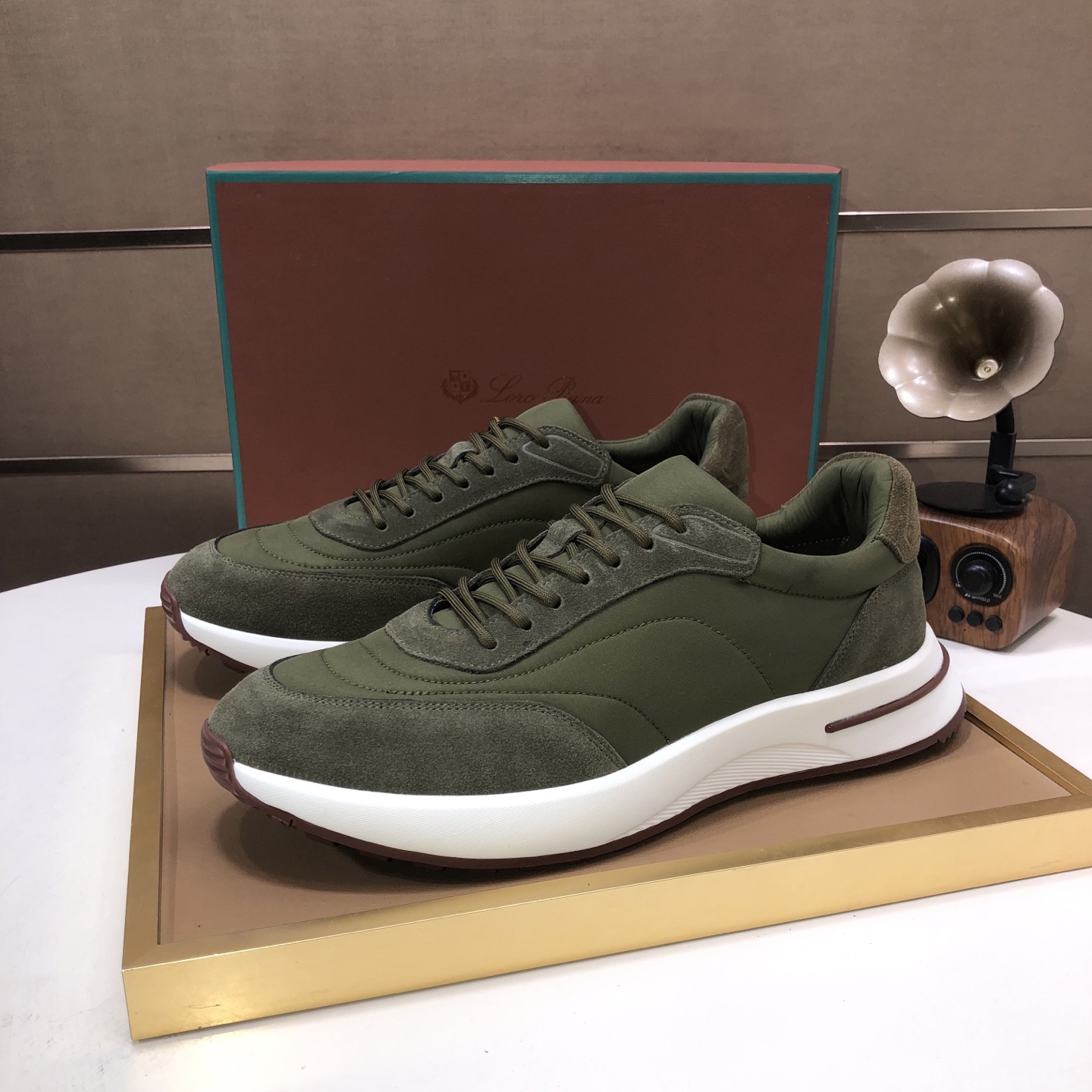 Loro Piana Men's Olive Green Suede Leather Sneakers with Lace-up Closure 3 i1744224208348 8724 0 1