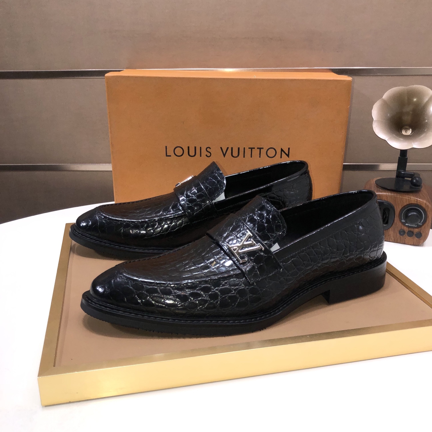 Louis Vuitton Men's Black Leather Loafers with Alligator Embossed Design 4 i1745429971263 3844 0 2
