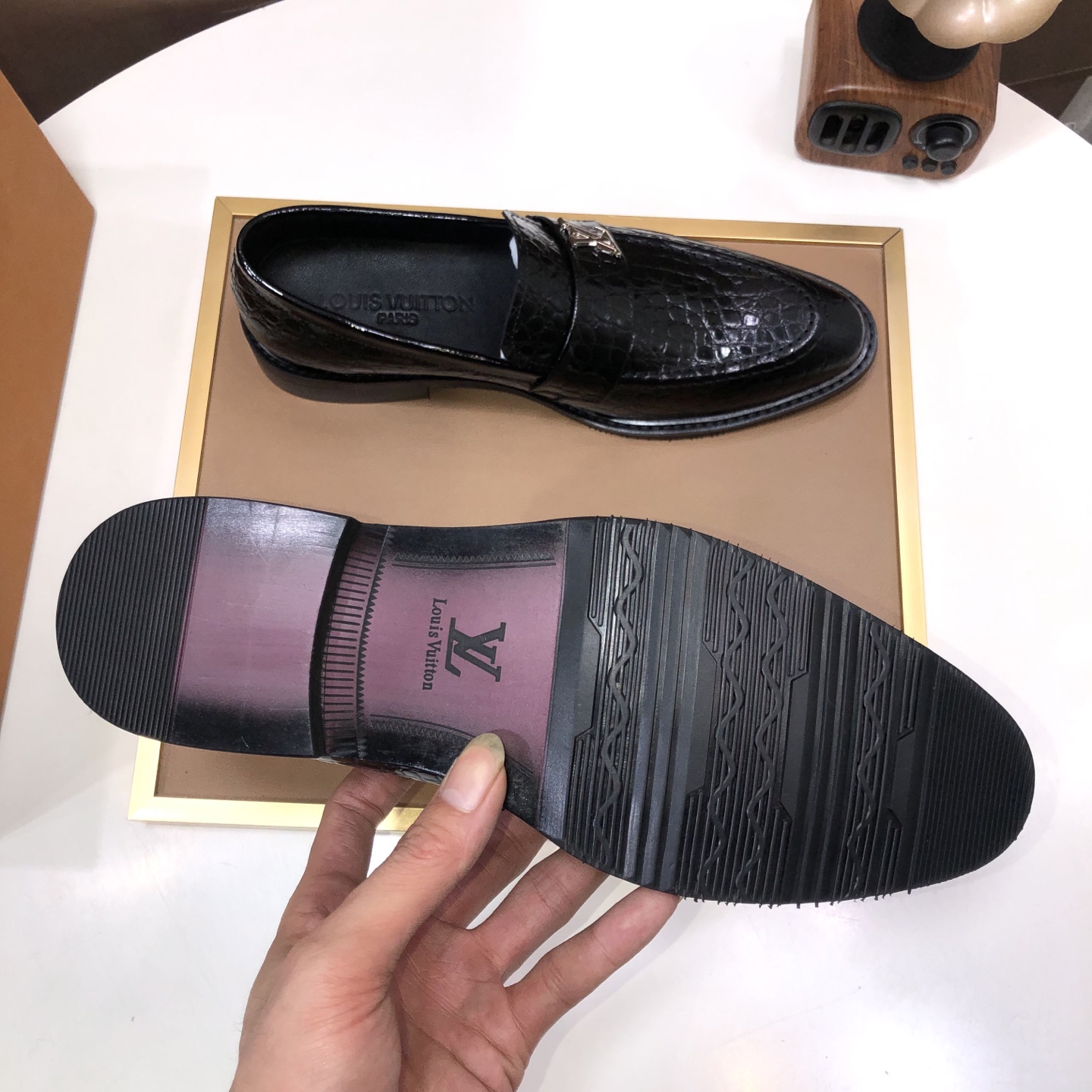 Louis Vuitton Men's Black Leather Loafers with Alligator Embossed Design 7 i1745429972064 2339 0 5