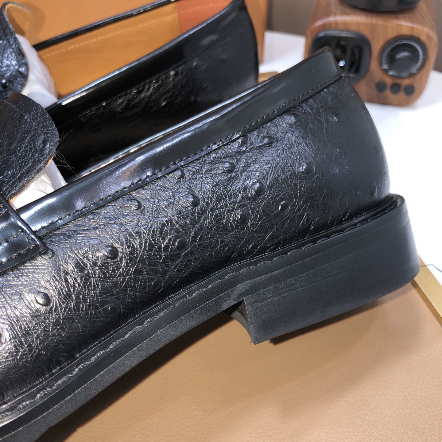 Louis Vuitton Men's Black Leather Loafers with Ostrich Skin Texture 10 i1745430051466 1276 0 8