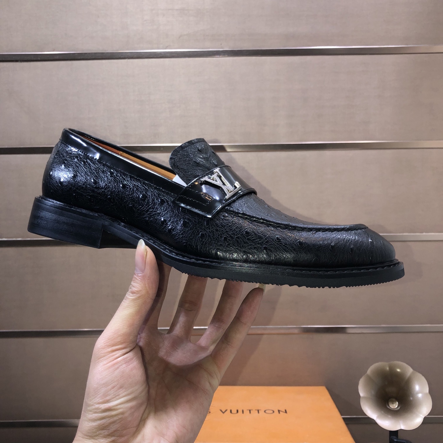Louis Vuitton Men's Black Leather Loafers with Ostrich Skin Texture 5 i1745430051508 4290 0 3