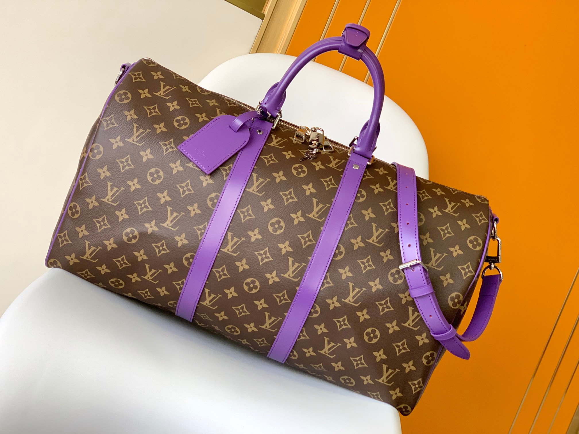 Louis Vuitton LV Keepall Travel Bags Blue Green Orange Purple Red Yellow Canvas Cowhide Fabric M46771