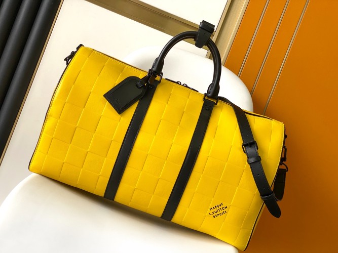 Louis Vuitton Keepall Bandoulière 50 Yellow Damier Scuba Leather Travel Bag