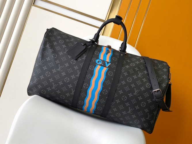 Louis Vuitton Keepall 55 Bandoulière Monogram Eclipse Travel Duffel Bag