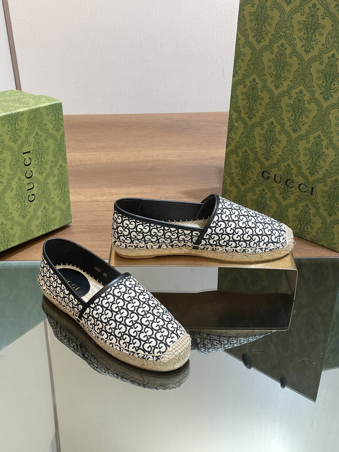 Replica AAA+ Designer
 Gucci Espadrilles Single Layer Shoes Printing Women Canvas Hemp Rope Rubber Straw Woven Fashion