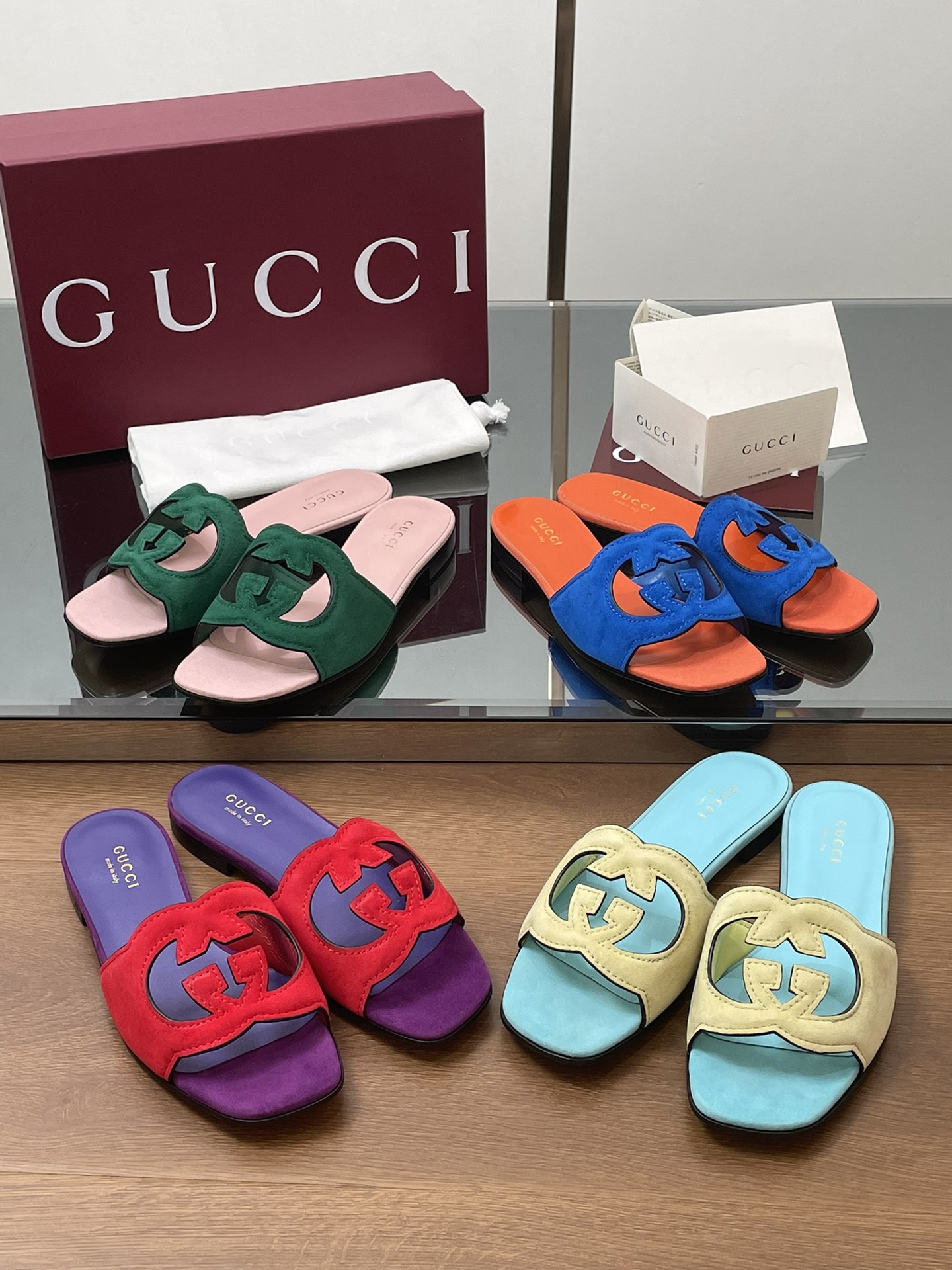 NO:264829,Refreshing red packaging, double G hollow full series, slippers, slippers19860909焕新红色包装 双G镂空全系列,拖鞋,slippers,Women's Shoes