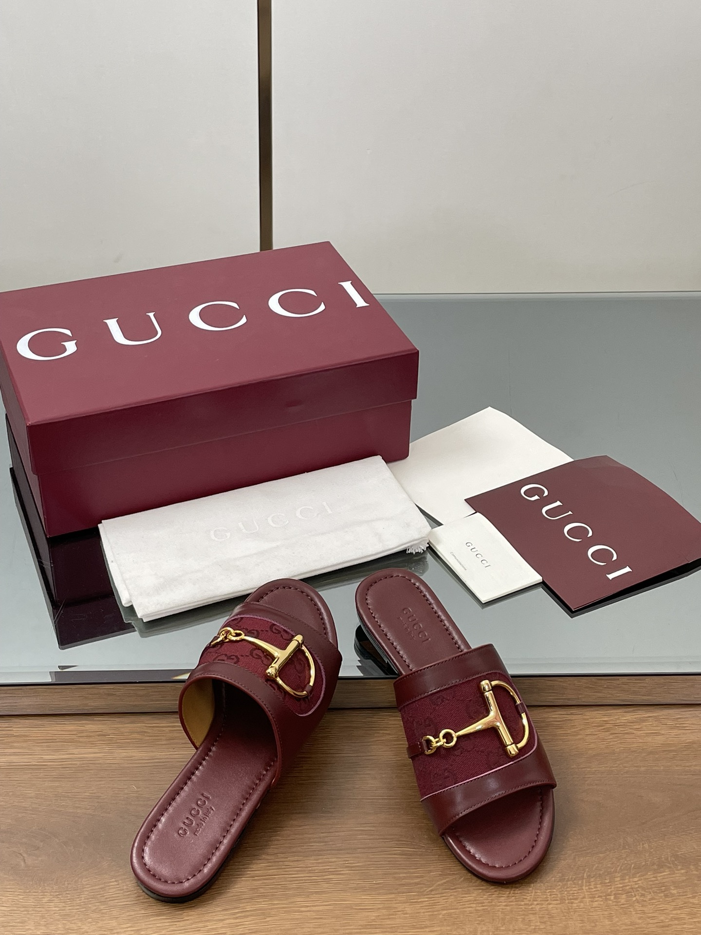 Gucci D-Ring Leather Slide Sandals Women's Open Toe Summer Flats 9 i1745404278 2044 0