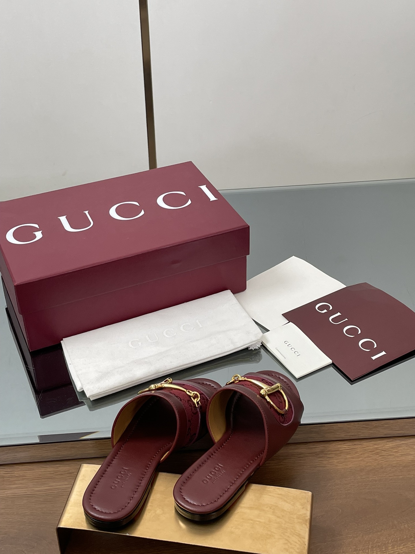 Gucci D-Ring Leather Slide Sandals Women's Open Toe Summer Flats 7 i1745404278 3959 3