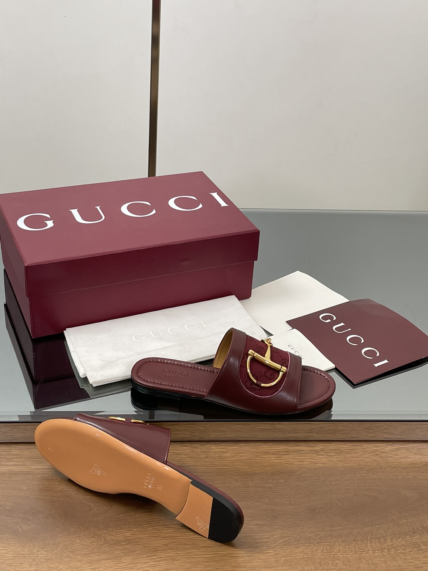 Gucci D-Ring Leather Slide Sandals Women's Open Toe Summer Flats 10 i1745404278 7579 6