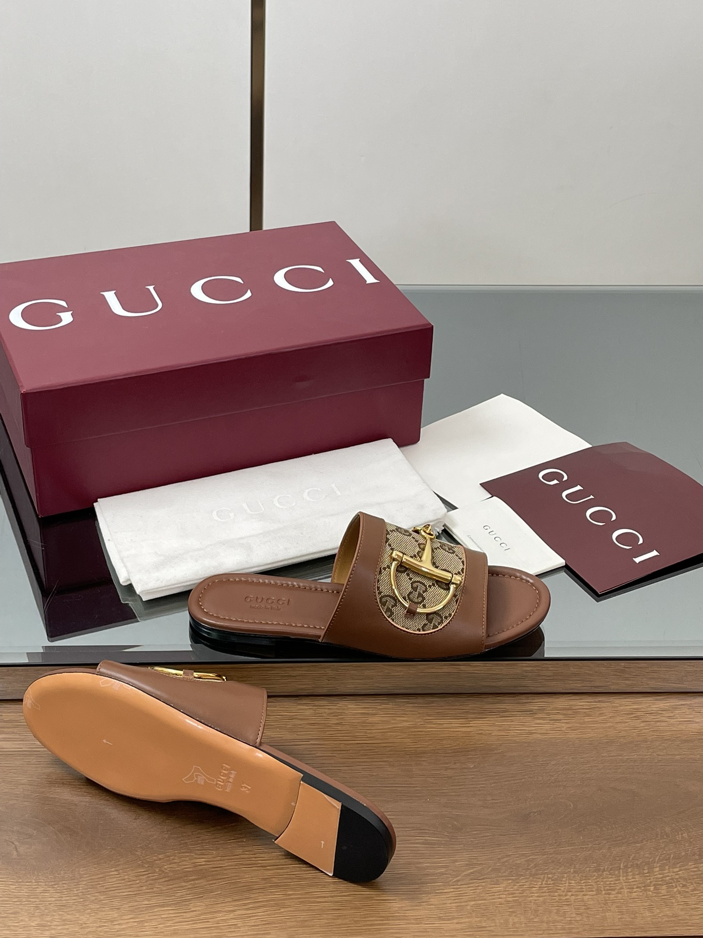 Gucci D-Ring Leather Slide Sandals Women's Open-Toe Mules 10 i1745404355 9278 0