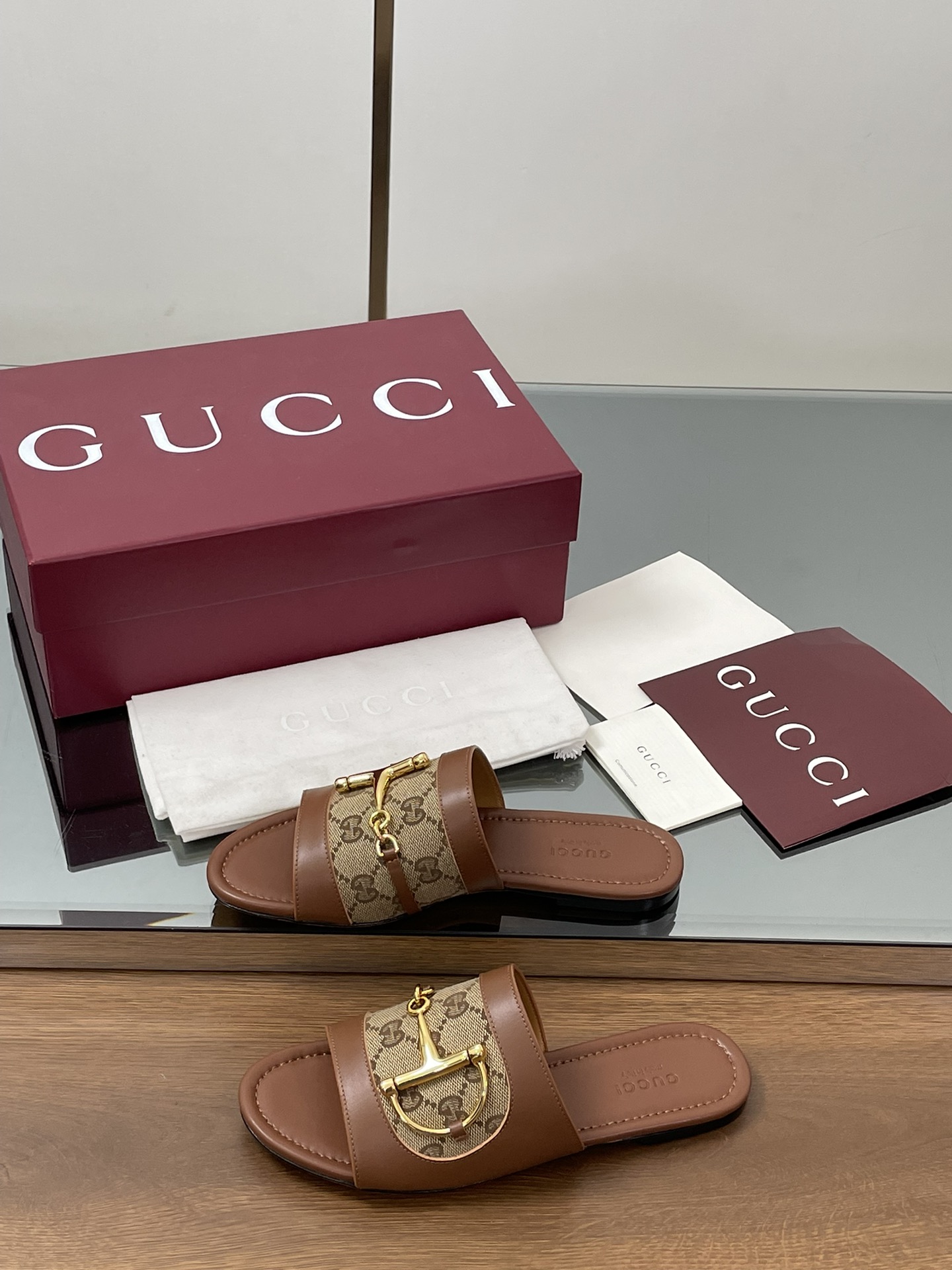 Gucci D-Ring Leather Slide Sandals Women's Open-Toe Mules 5 i1745404356 7771 5