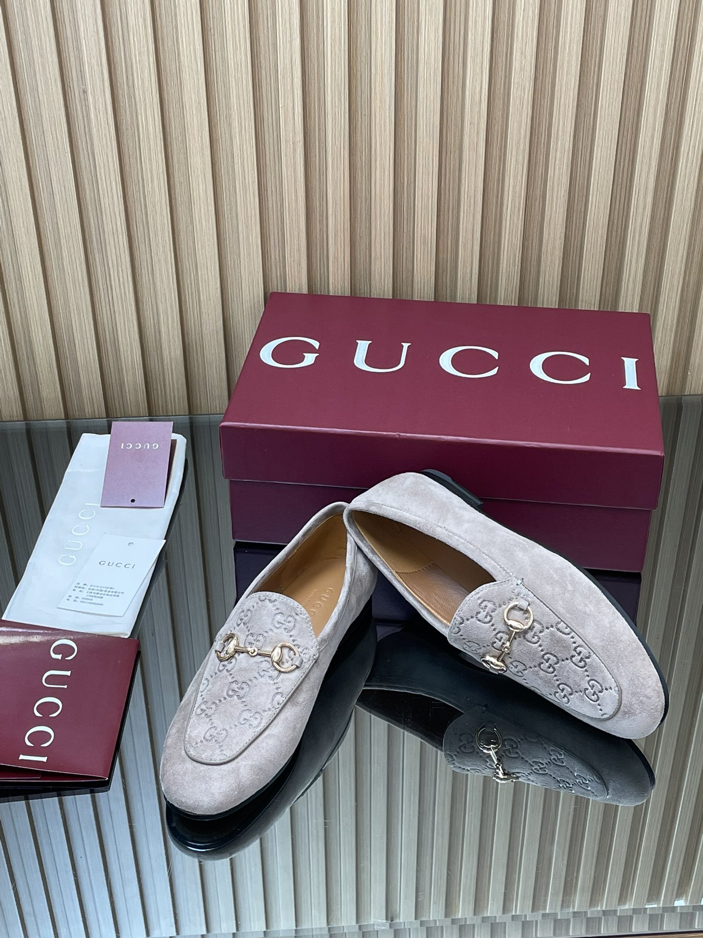 Gucci Jordaan Loafers - Women's GG Embossed Suede Leather Slip-On Shoes 8 i1755765566 194 4