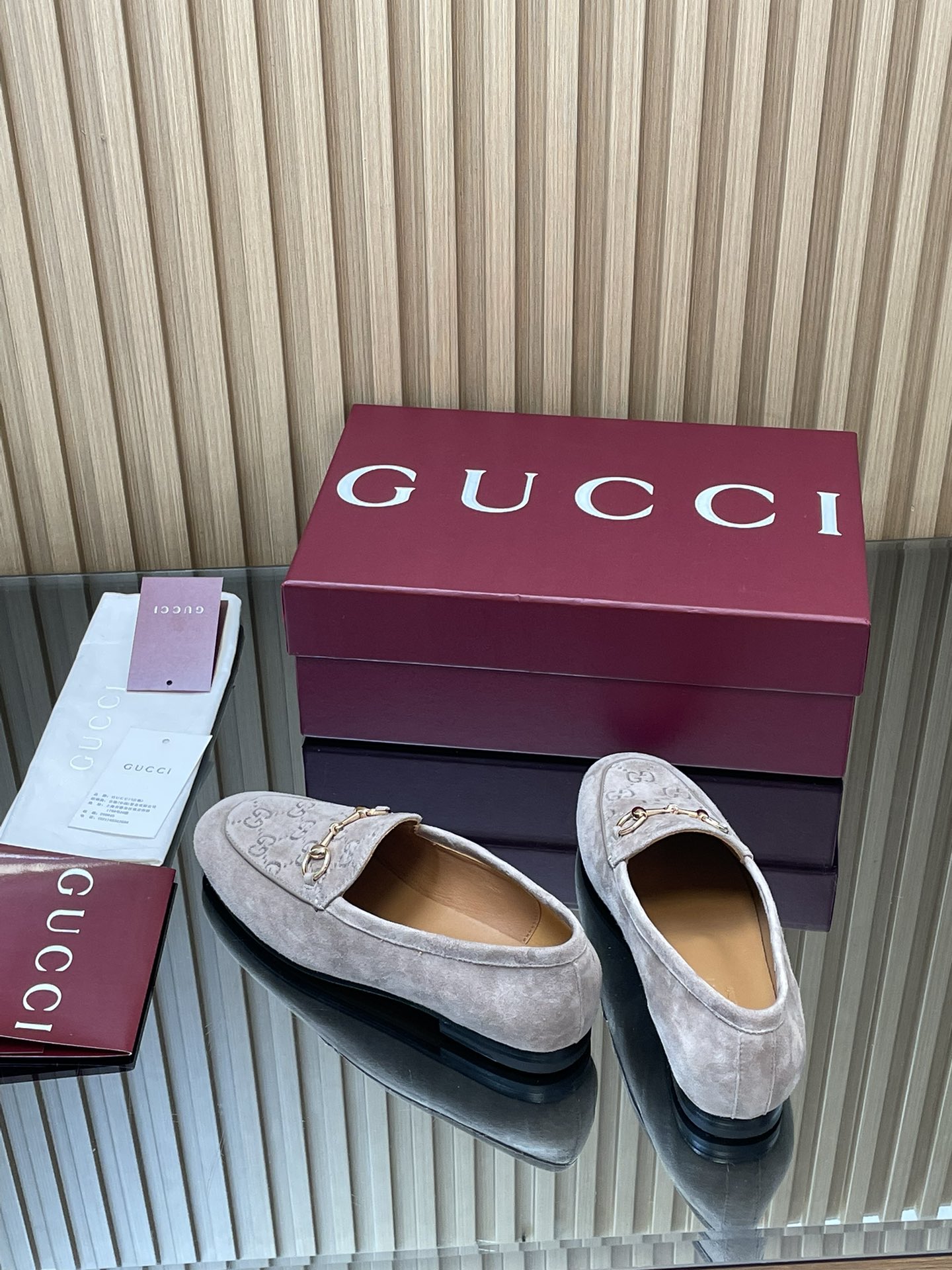Gucci Jordaan Loafers - Women's GG Embossed Suede Leather Slip-On Shoes 7 i1755765566 4328 0