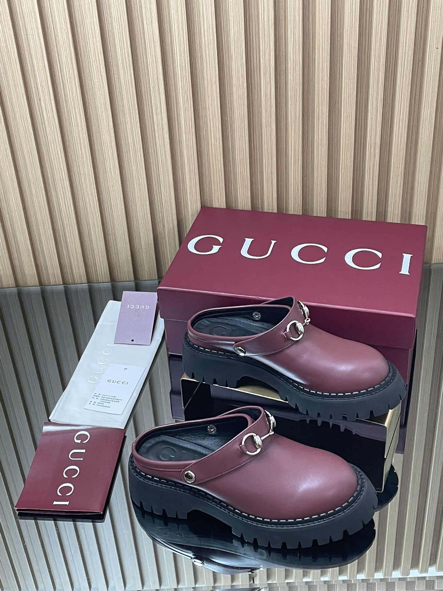 Gucci Women's Horsebit Lug Sole Mules Leather Slip-Ons