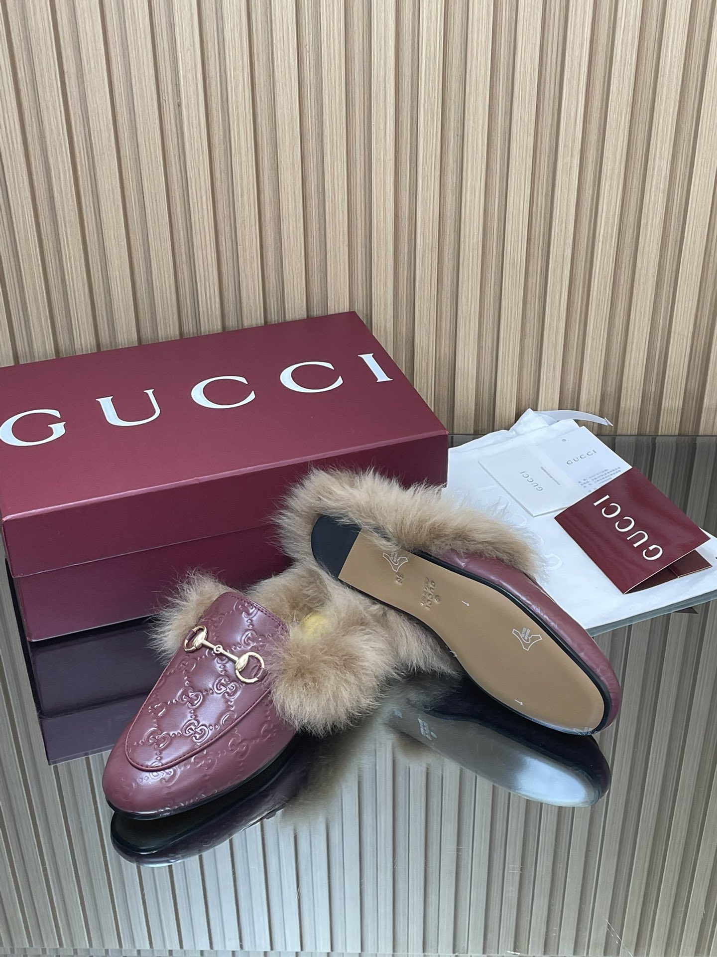 Gucci Jordaan GG Embossed Leather Mules with Toscana Shearling 10 i1759066999 1102 4