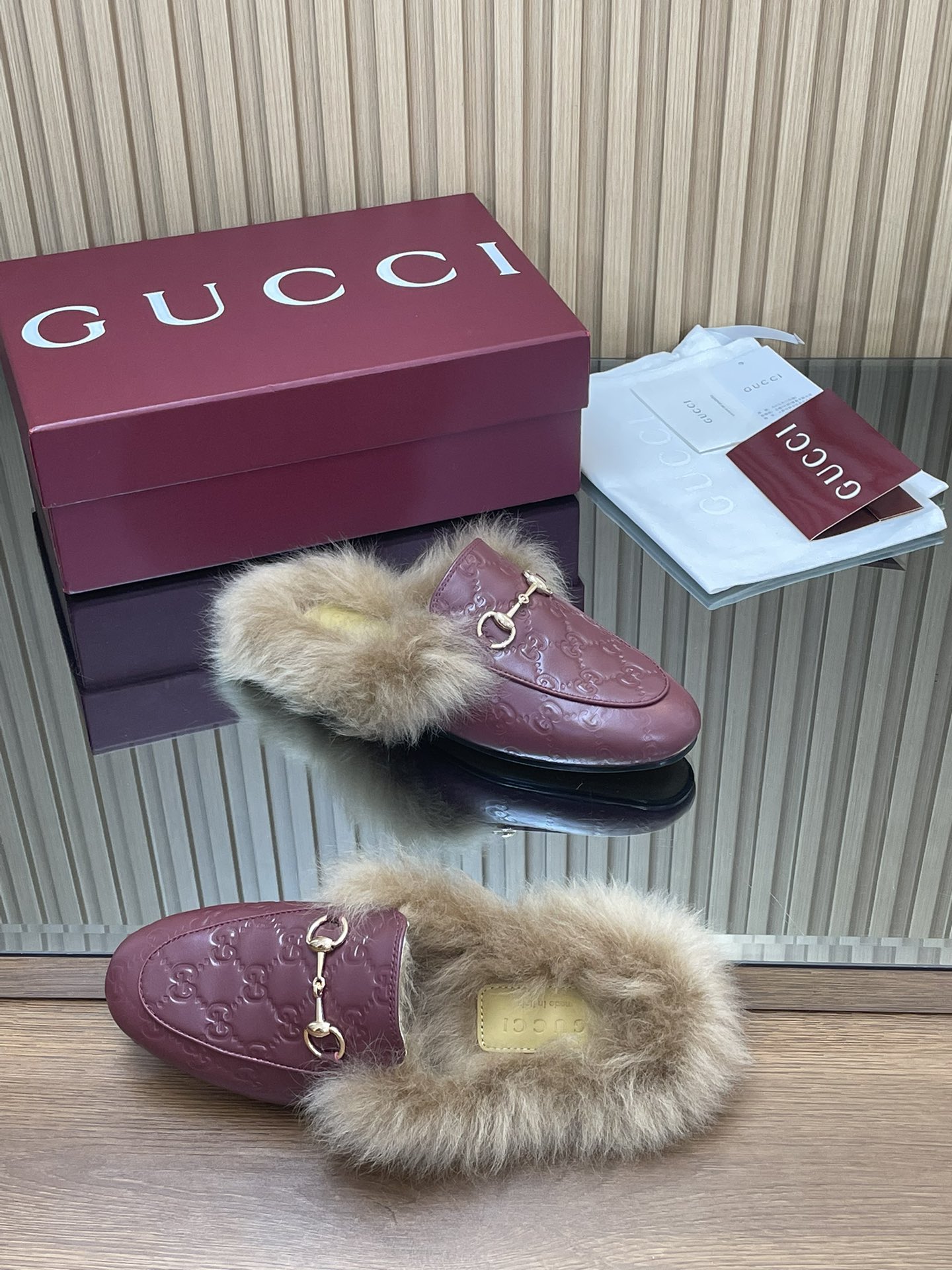 Gucci Jordaan GG Embossed Leather Mules with Toscana Shearling 8 i1759066999 6688 2