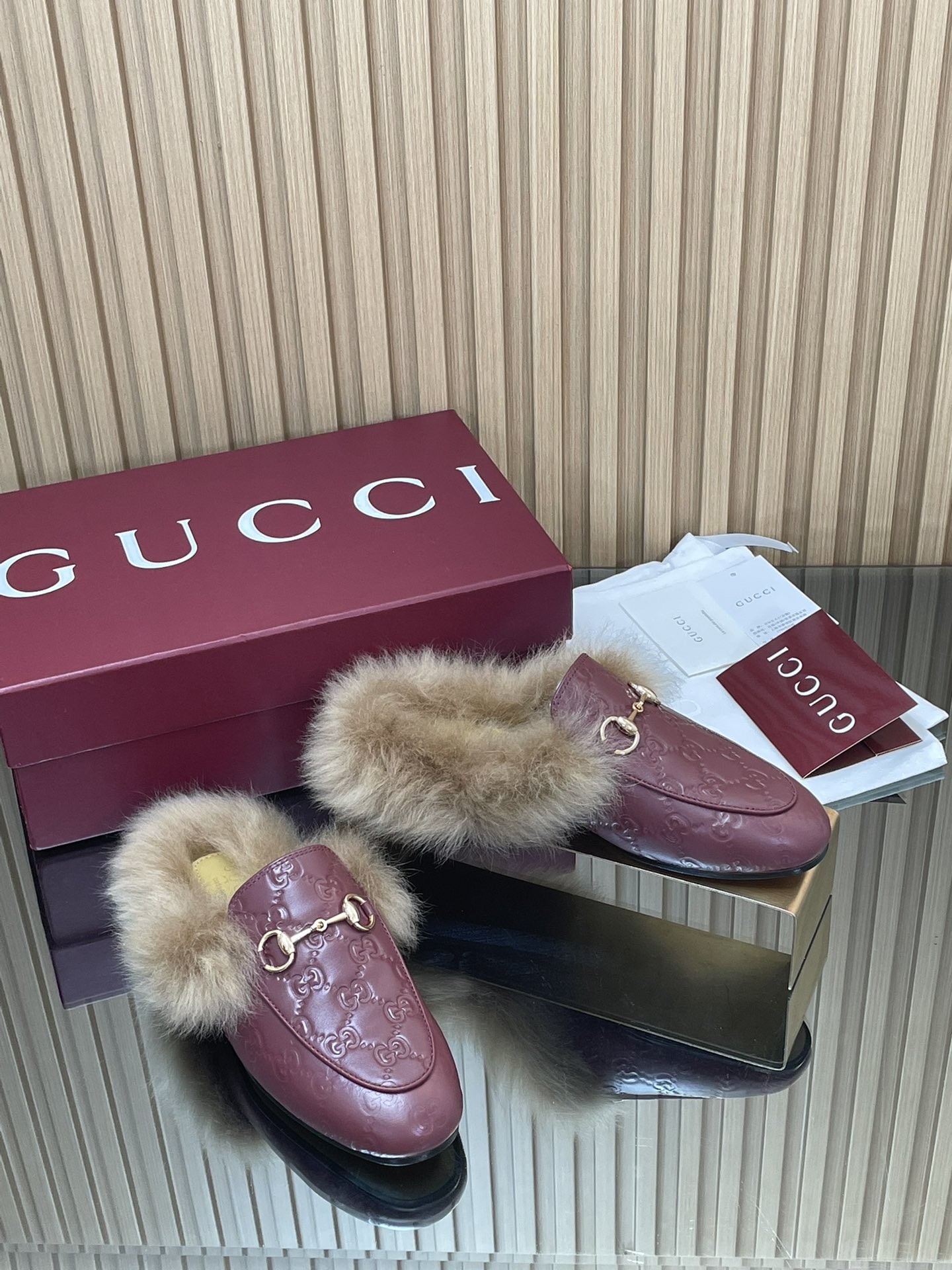 Gucci Jordaan GG Embossed Leather Mules with Toscana Shearling 3 i1759066999 9063 0