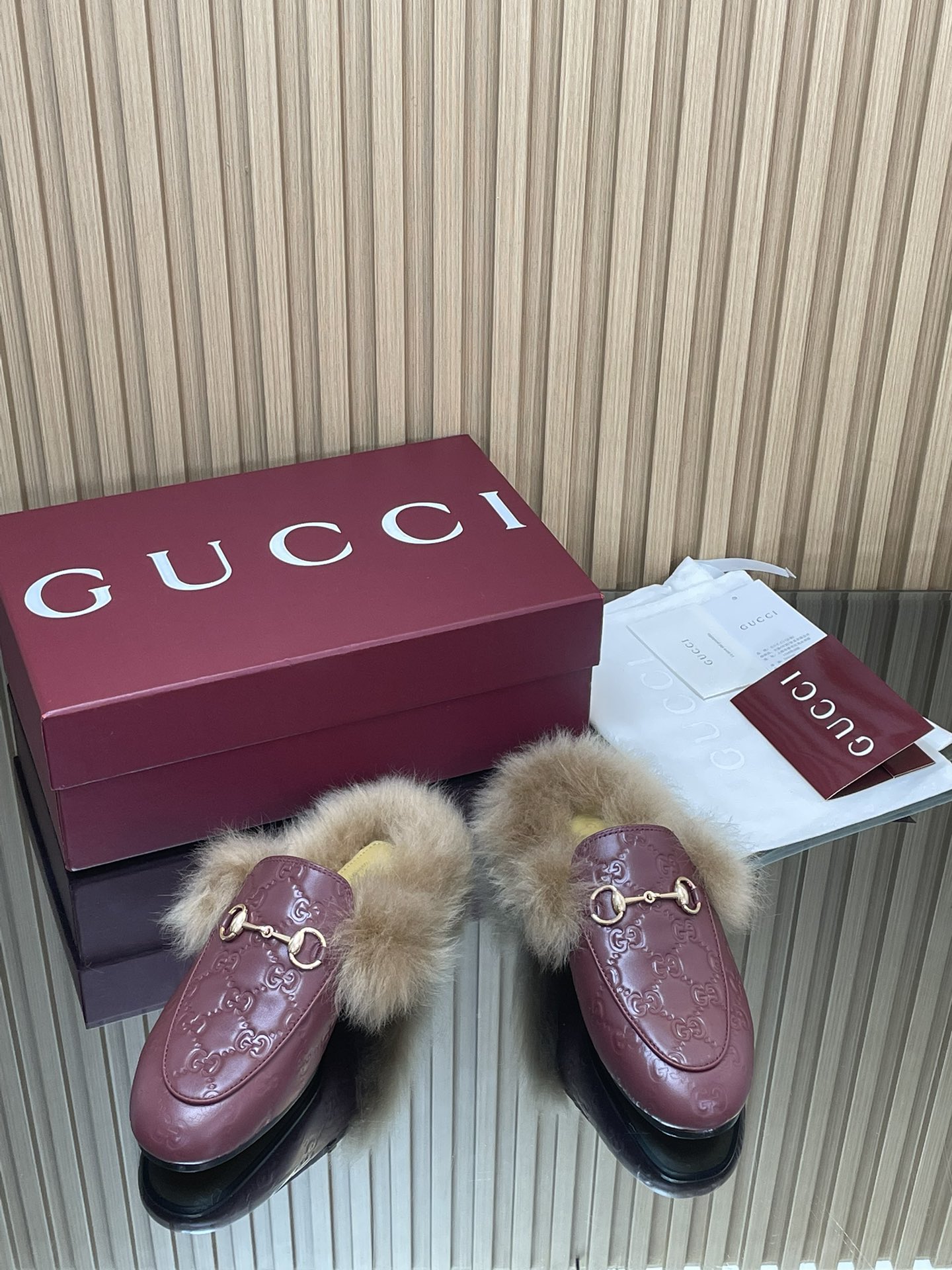 Gucci Jordaan GG Embossed Leather Mules with Toscana Shearling 4 i1759067000 3718 6