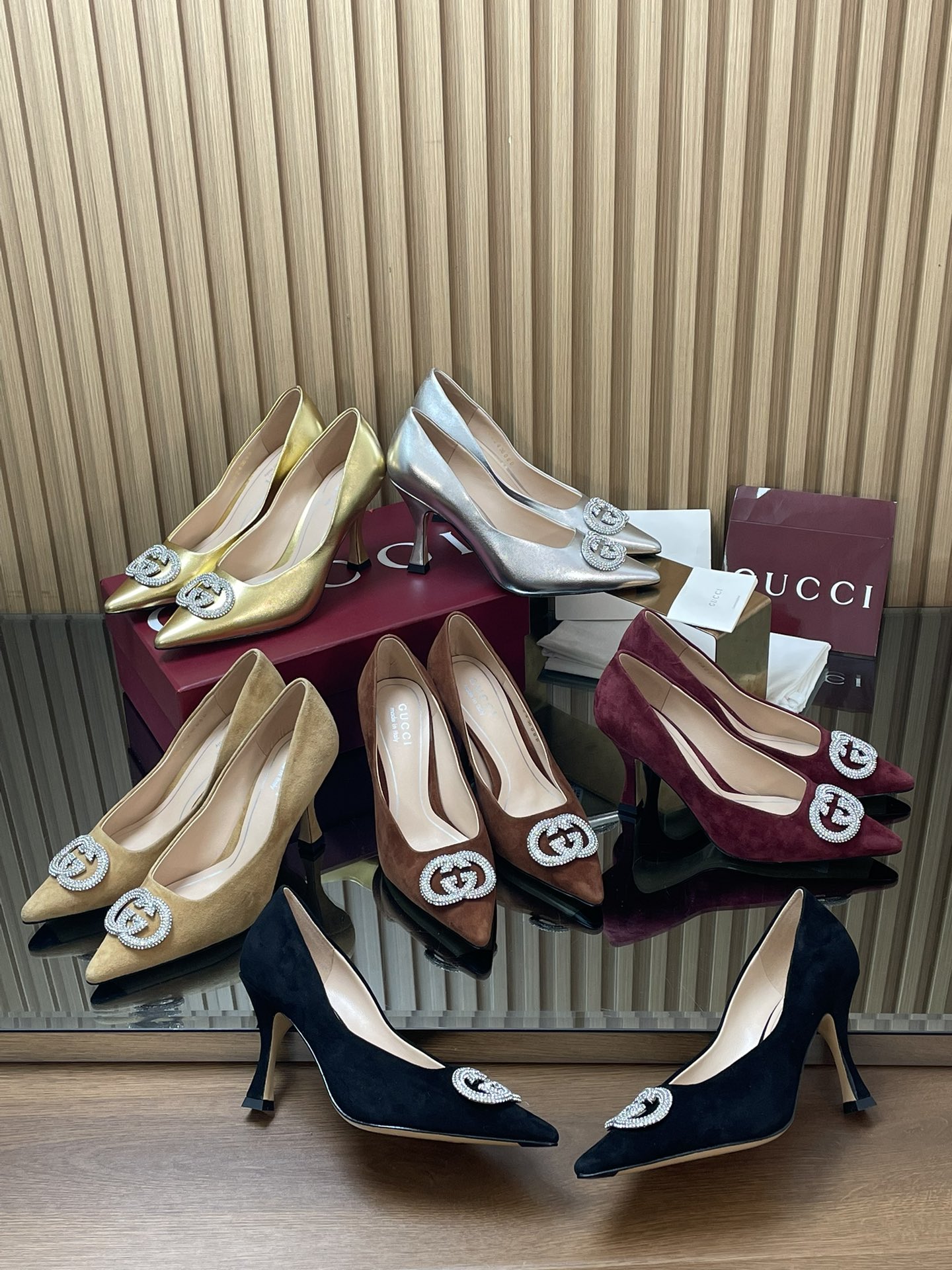 NO:631041,2026 early spring series interlocking double G crystal diamond buckle high heels, high heels single shoes, high heels198609092026早春系列互扣式双G水晶钻扣高跟鞋,高跟鞋单鞋,high heels,Women's Shoes