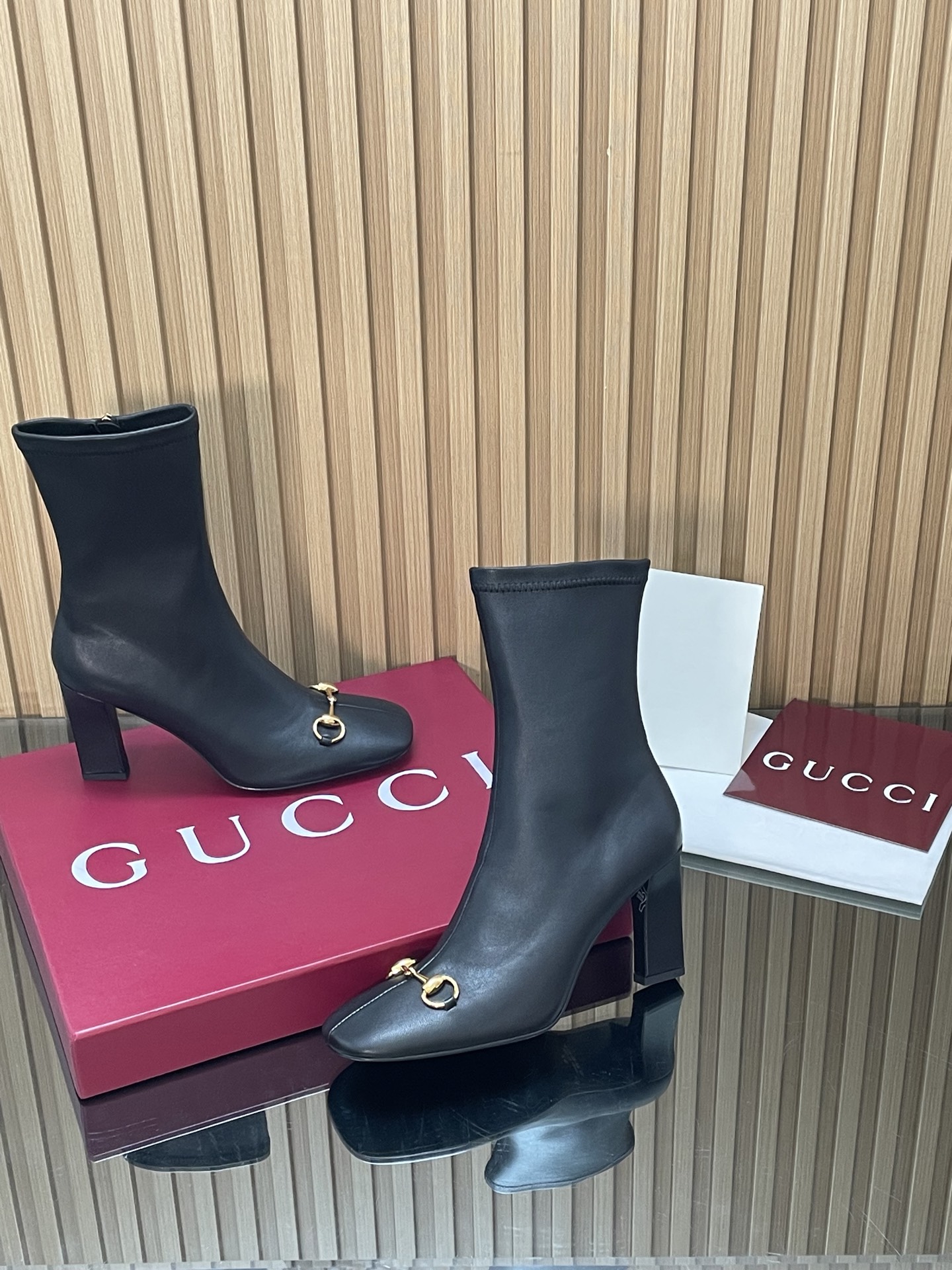 Horsebit Stretch Leather Block Heel Ankle Boots