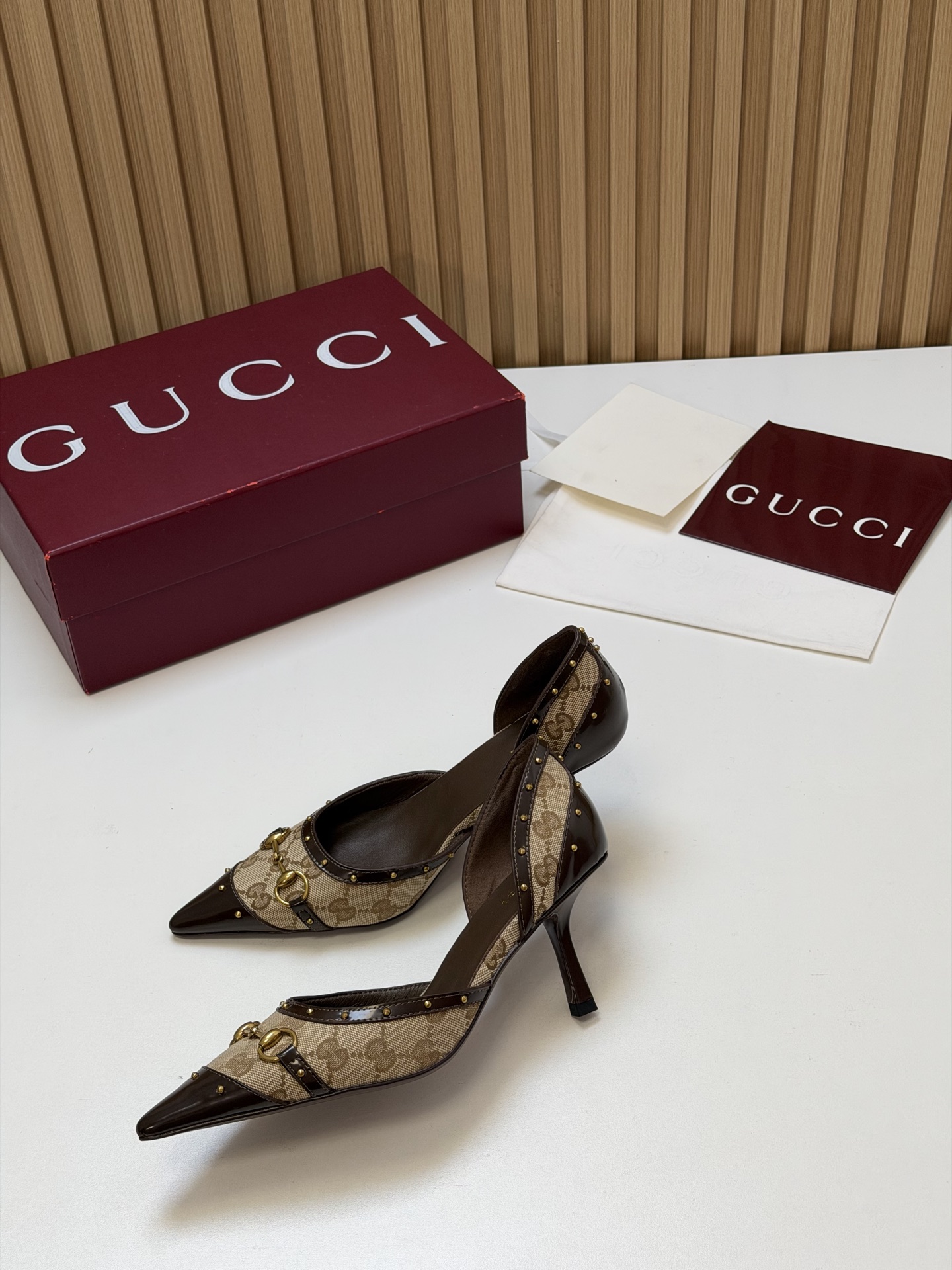  Canvas Horsebit Stud Pointed Toe D'Orsay Pumps 