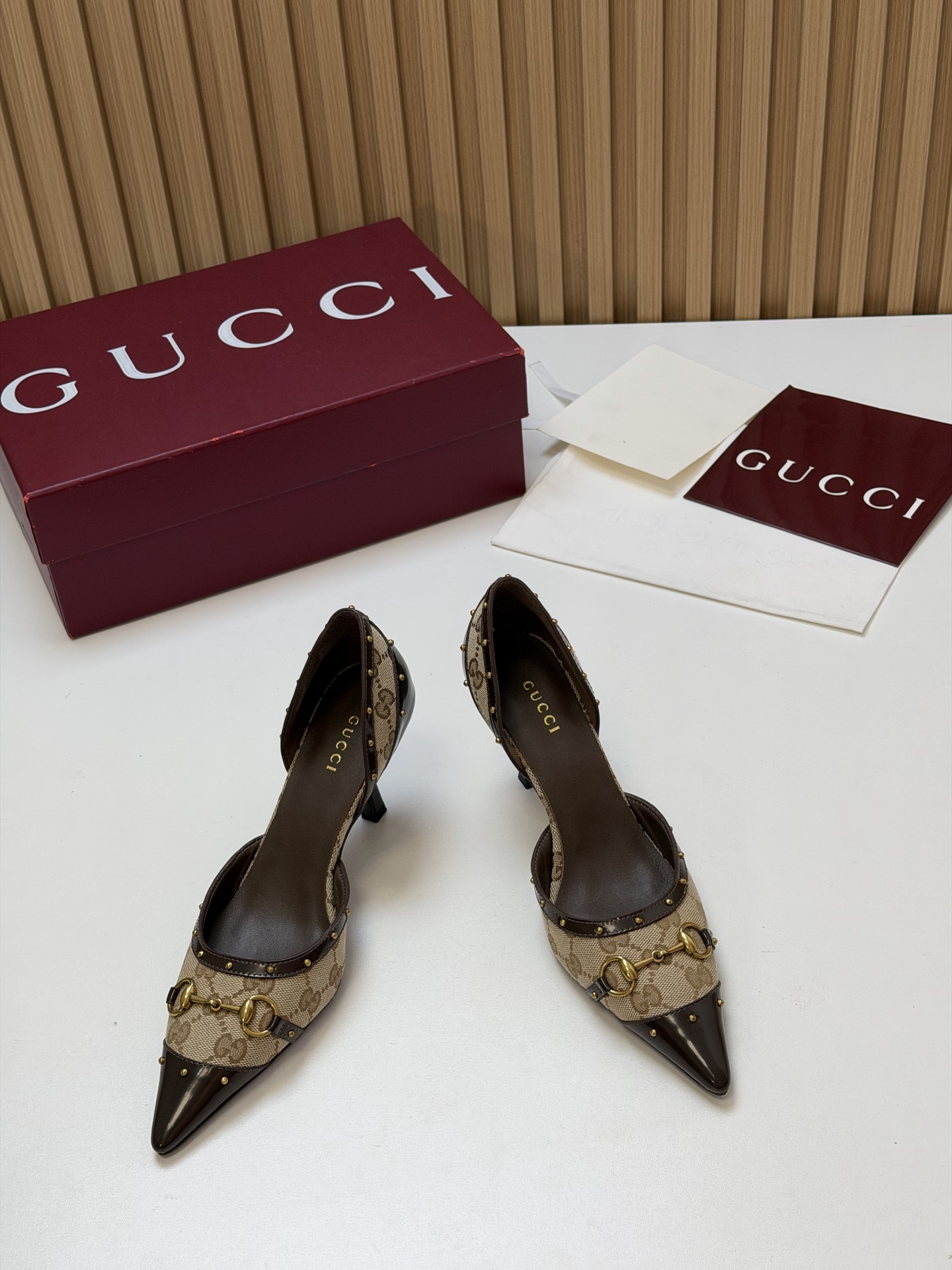  Canvas Horsebit Stud Pointed Toe D'Orsay Pumps 
