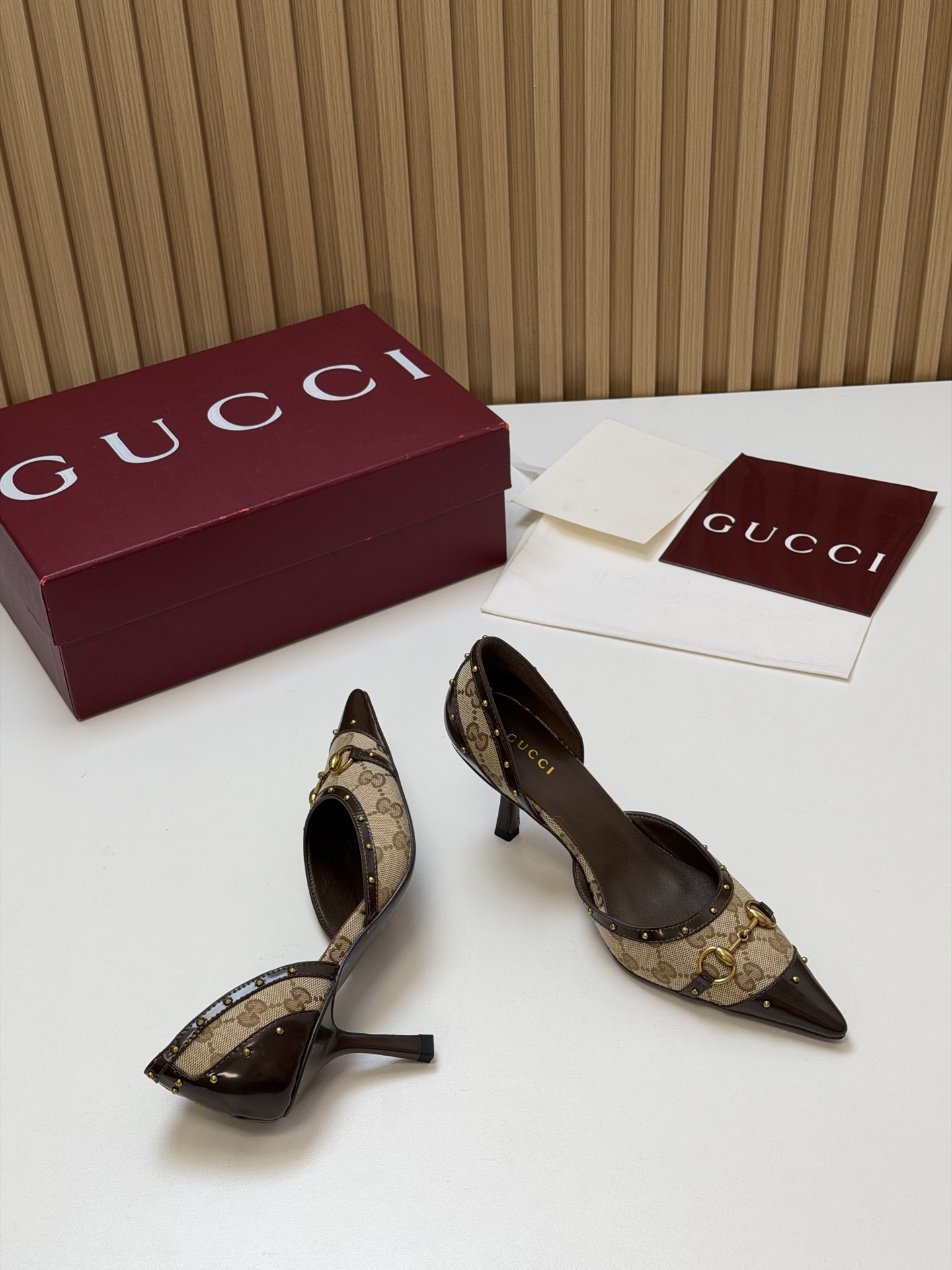  Canvas Horsebit Stud Pointed Toe D'Orsay Pumps 