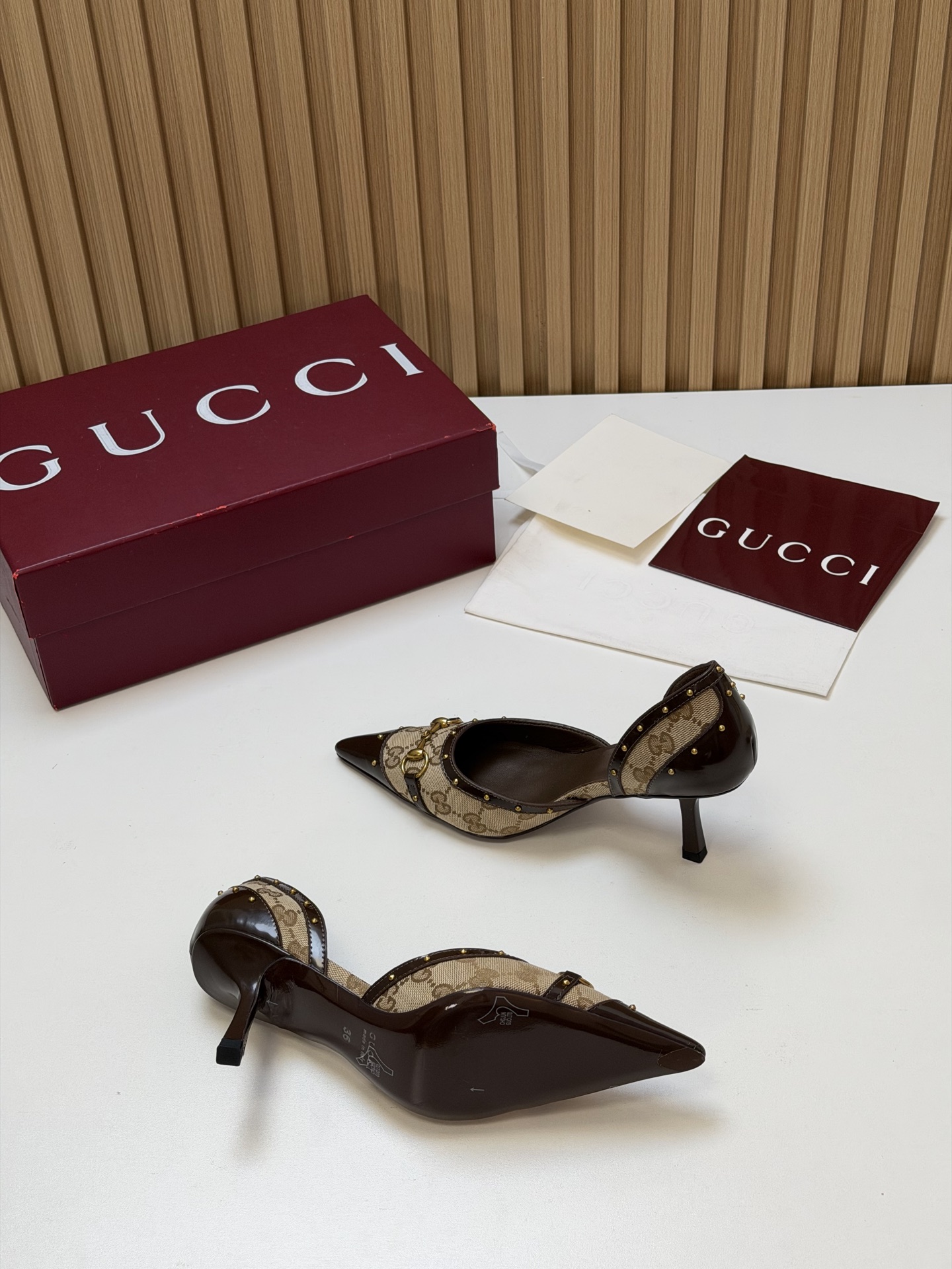  Canvas Horsebit Stud Pointed Toe D'Orsay Pumps 